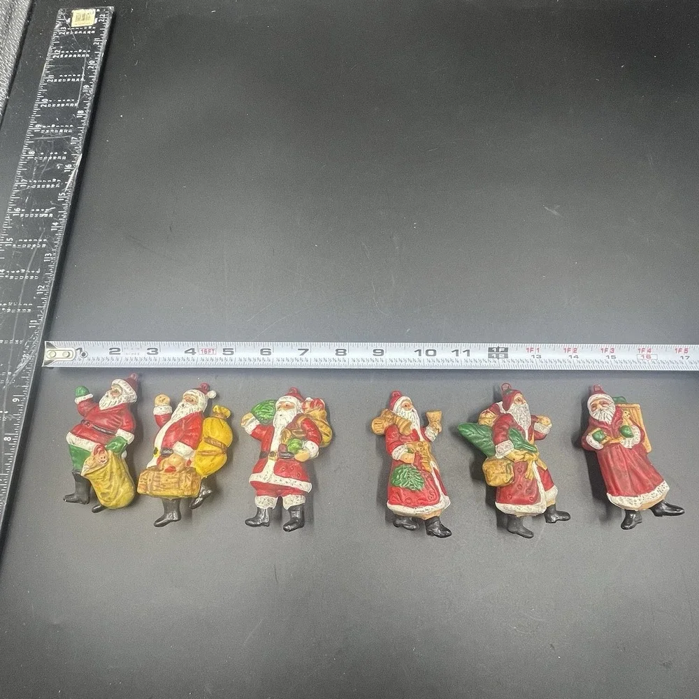 6 Vintage Old World Santa‎ Claus Christmas Ornaments Hollow Plastic Blow Mold